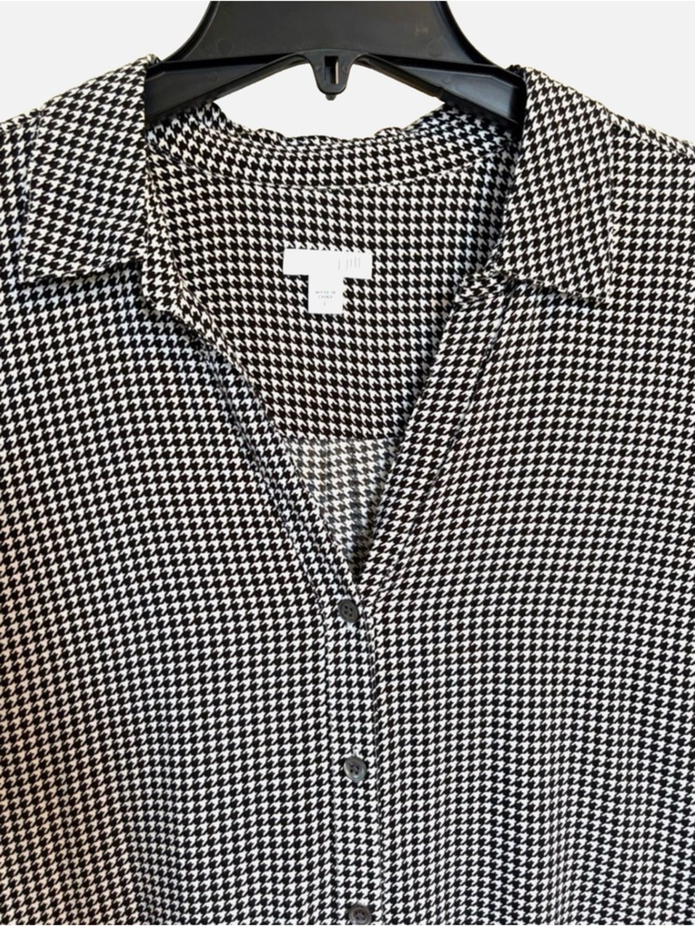 J Jill Large Black White Houndstooth Tunic Blouse Hidden Button Front - Picture 3 of 12